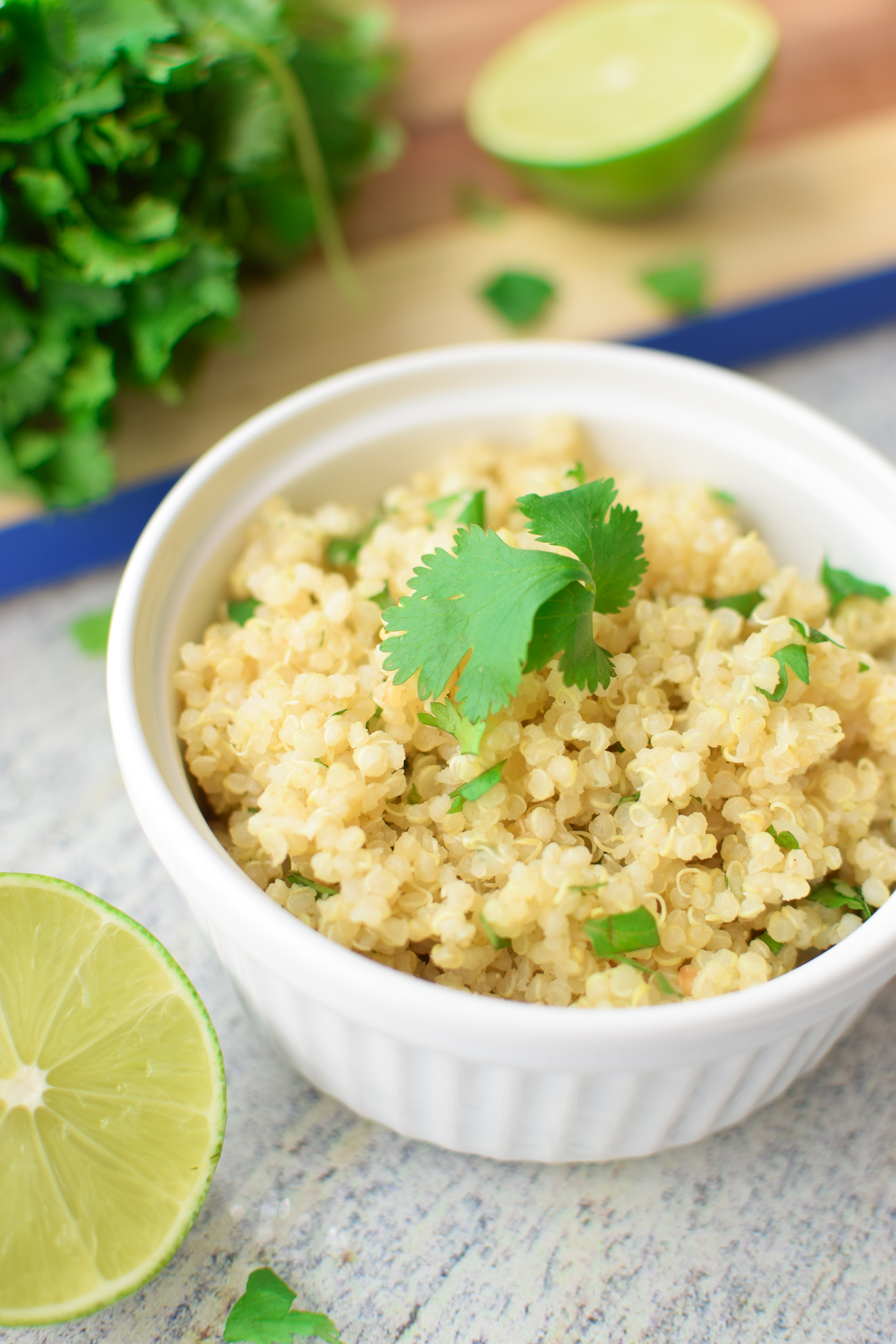 A bowl of the Easiest Cilantro Lime Quinoa, topped with extra cilantro