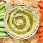 Snack Prep: Veggie Sticks with Easy Pesto Hummus recipe - A pesto twist on the classic hummus, plus, have you tried it with veggies in a mason jar? - ProjectMealPlan.com