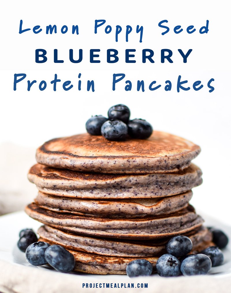 Lemon Poppy Seed Blueberry Protein Pancakes - Your favorite Lemon Blueberry muffin now in pancake form! Try meal prepping these delicious pancakes made with Kodiak Cakes! - ProjectMealPlan.com