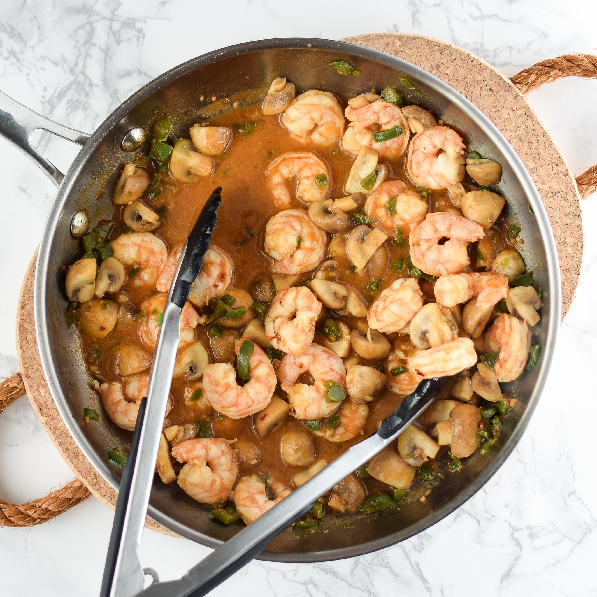 Easy Jalapeño Mushroom Shrimp Stir-Fry For Two recipe - An easy weeknight one-pot meal! Spicy and delicious, and no added corn starch! - ProjectMealPlan.com