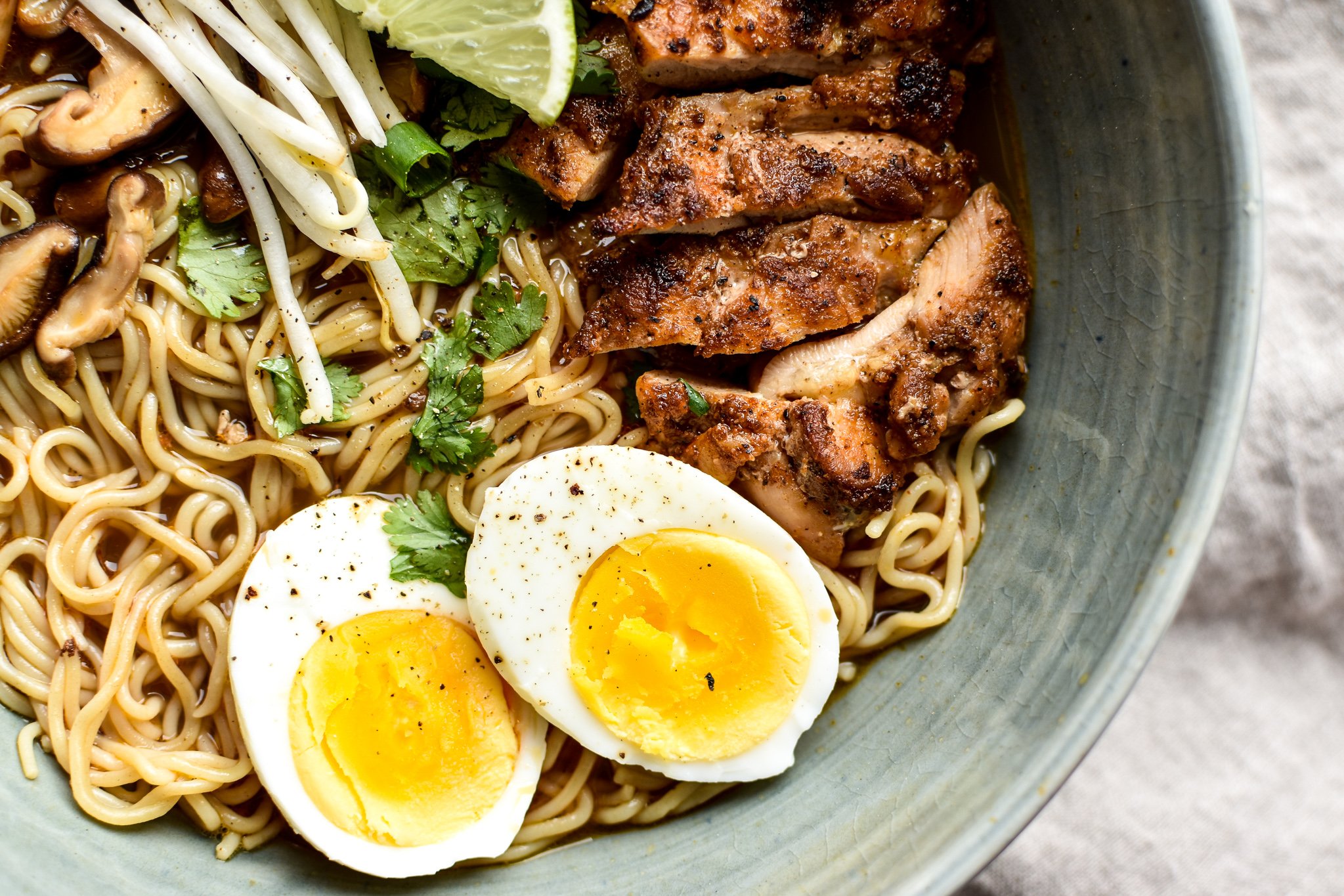 Simple Shiitake Mushroom Chicken Ramen recipe - I use chicken bone broth and brown rice ramen for this easy homemade noodle soup! - ProjectMealPlan.com