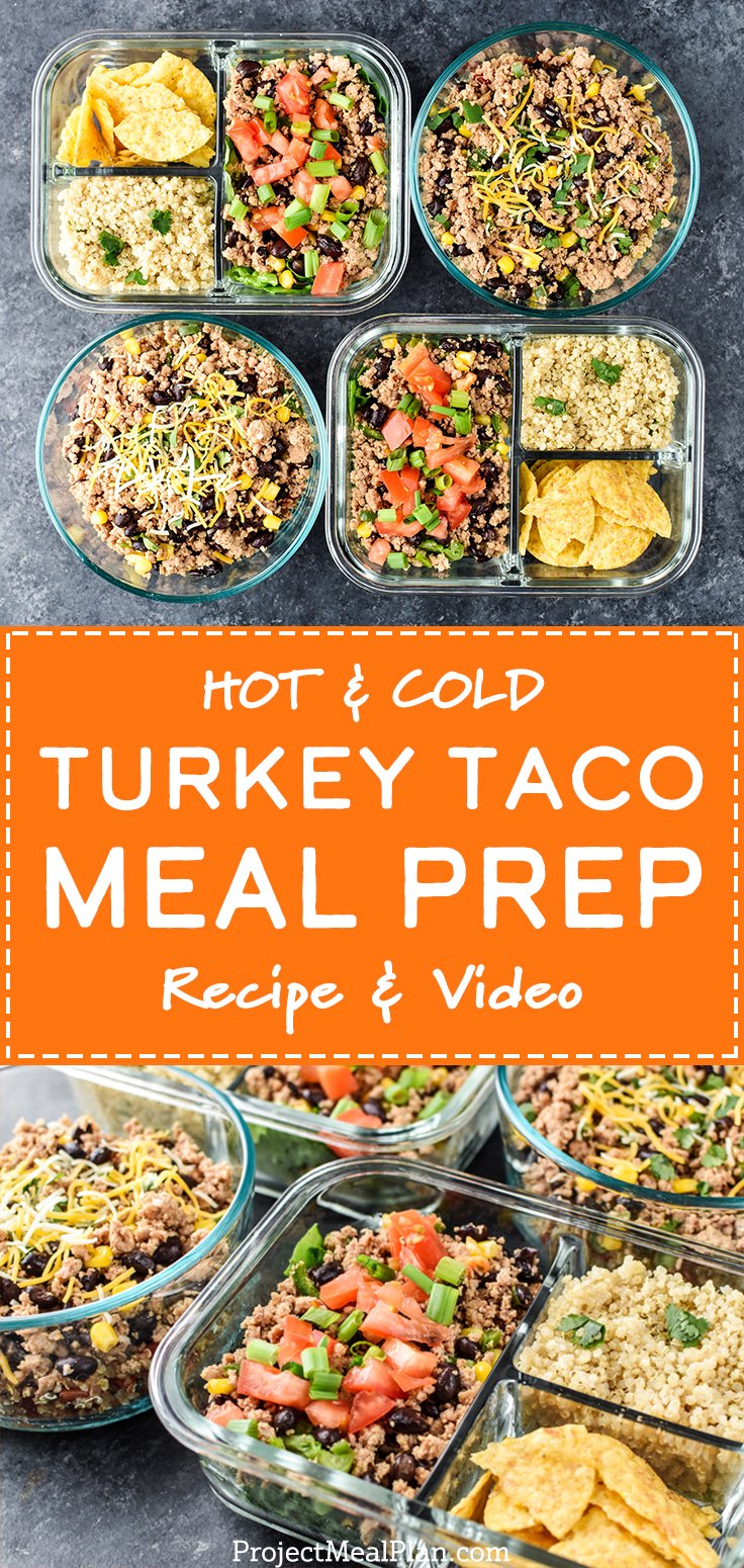 Long pin for the Hot & Cold Turkey Taco Meal Prep with Recipe and Video