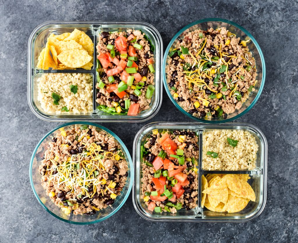 two lunches made with turkey taco mixture.