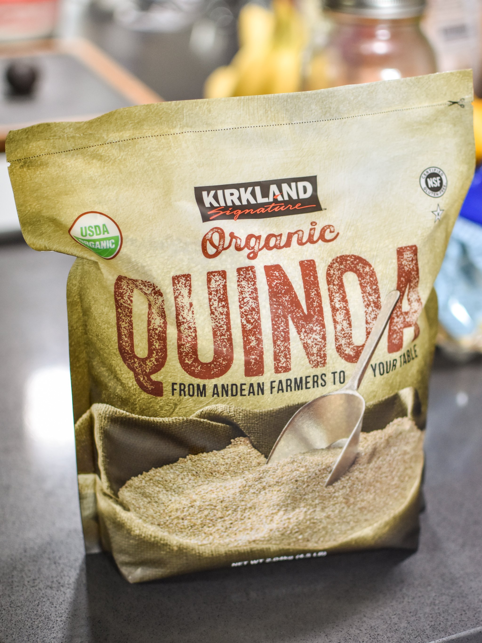 A big costco sized bag of quinoa, one of the 10 staple meal prep foods always in my kicthen