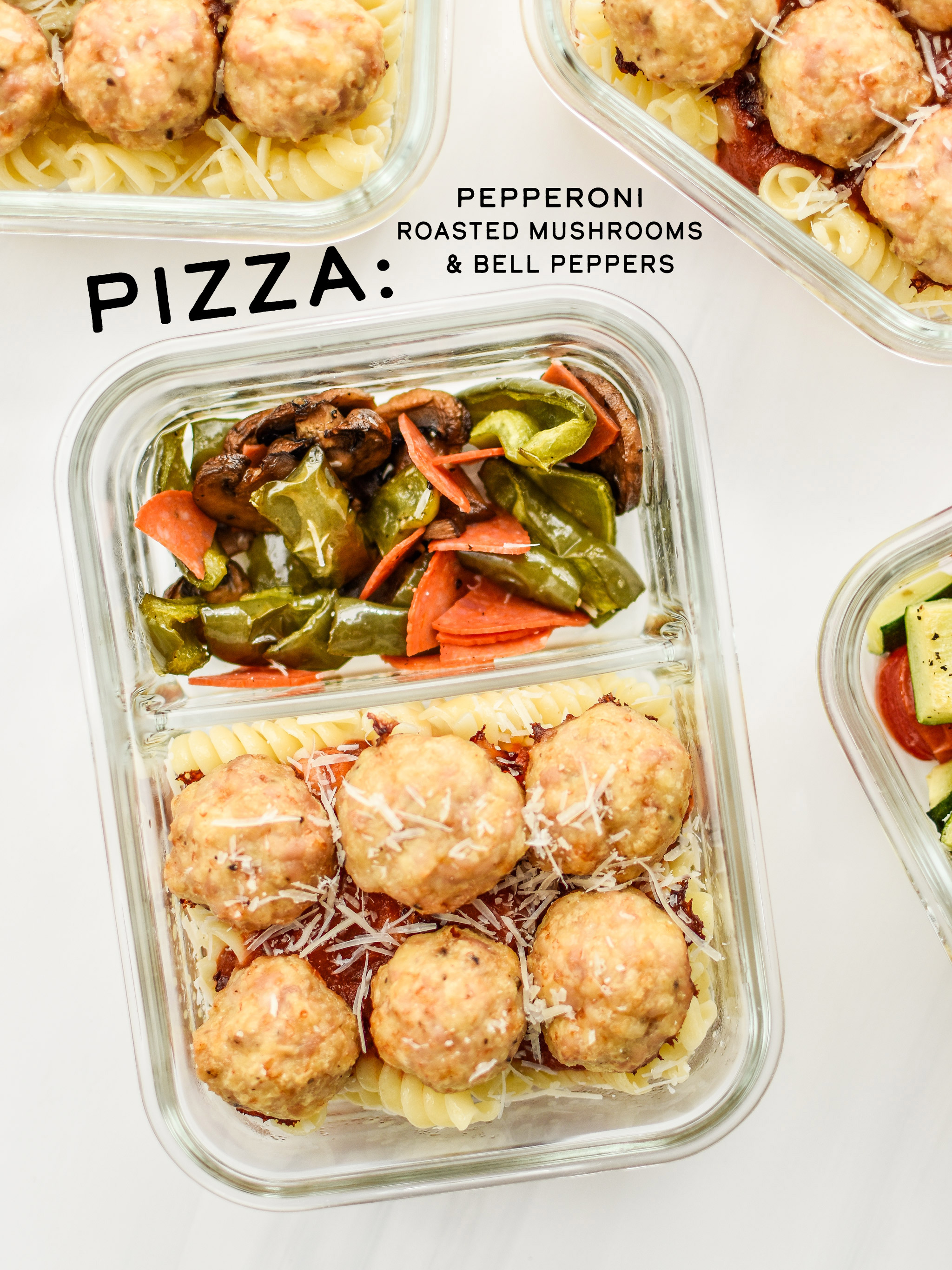 The pizza version of the chicken meatballs two ways meal prep lunches