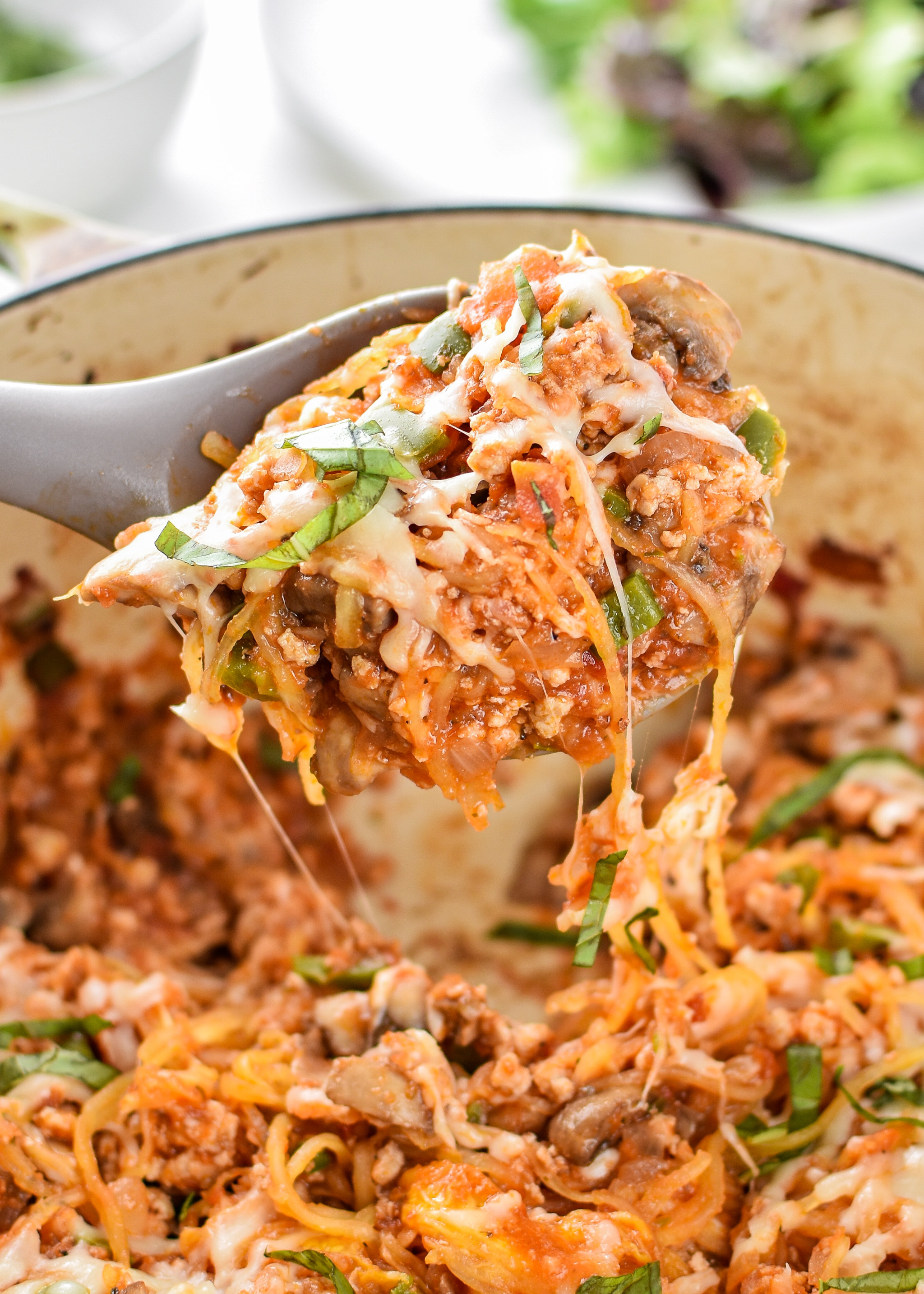 A big scoop of Spaghetti Squash Spaghetti Bake