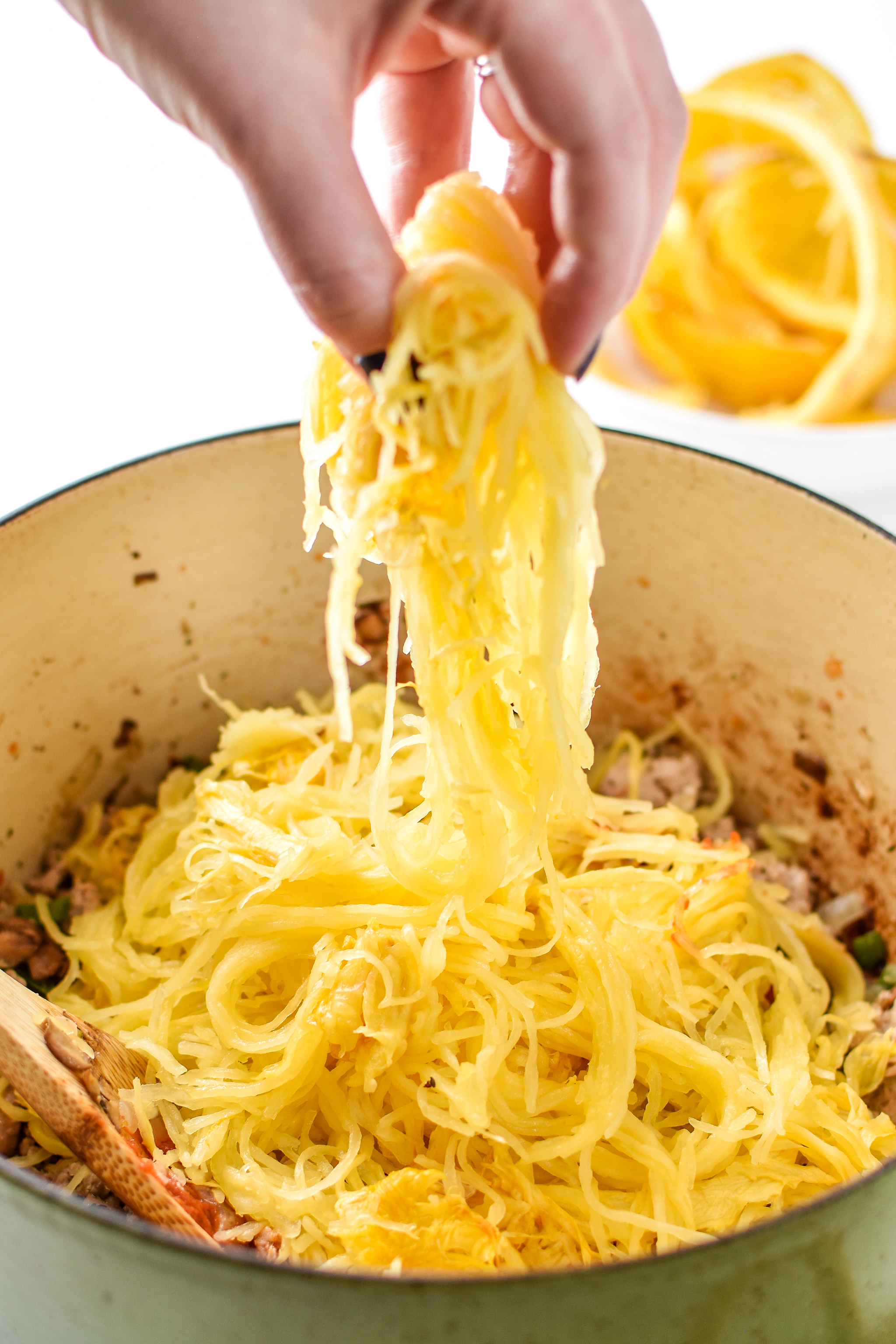 Noodles in the spaghetti squash spaghetti bake