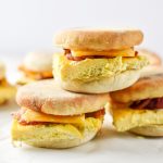 bacon egg breakfast sandwiches stacked