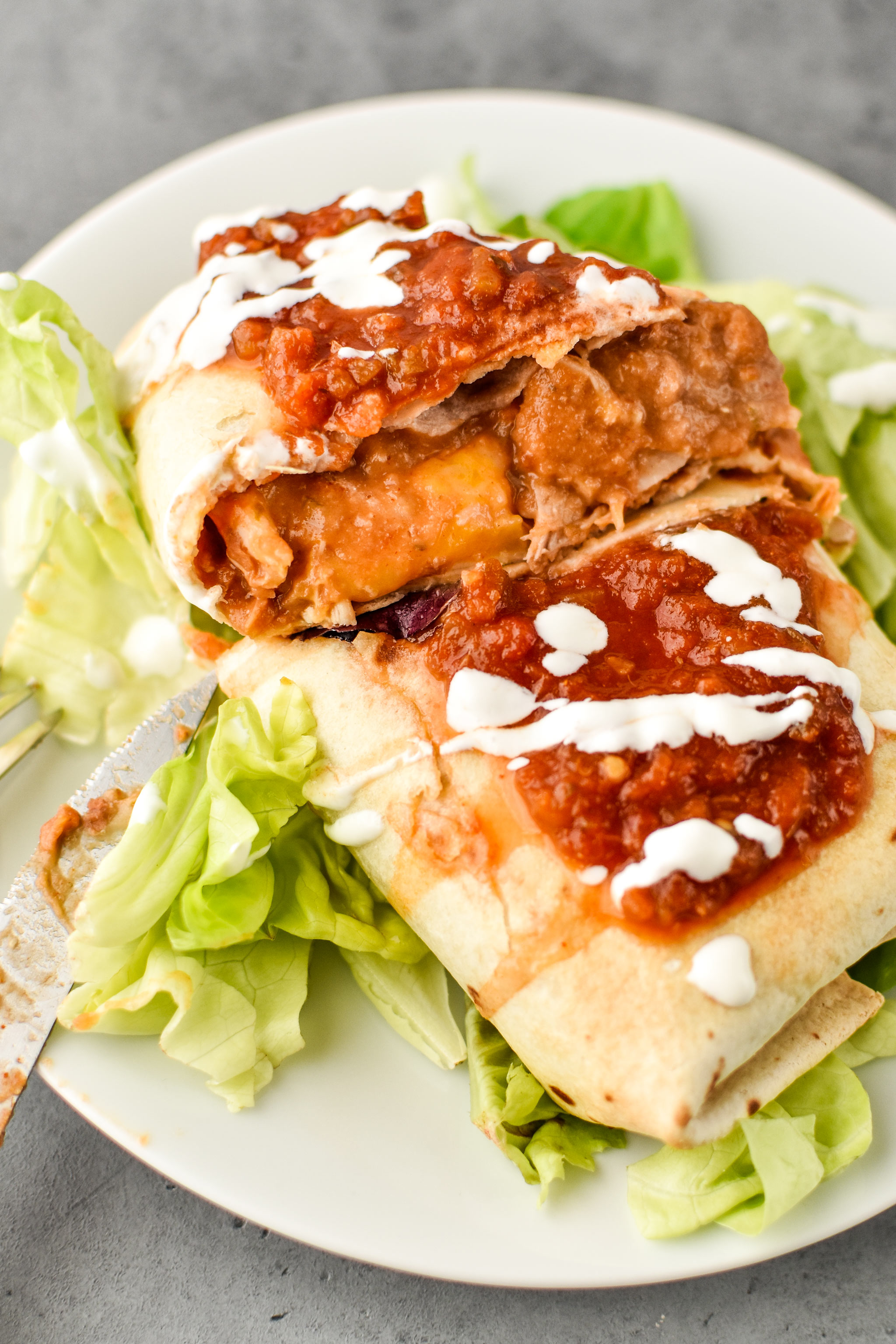 The Simple Baked Salsa Chicken Thighs used in burritos!
