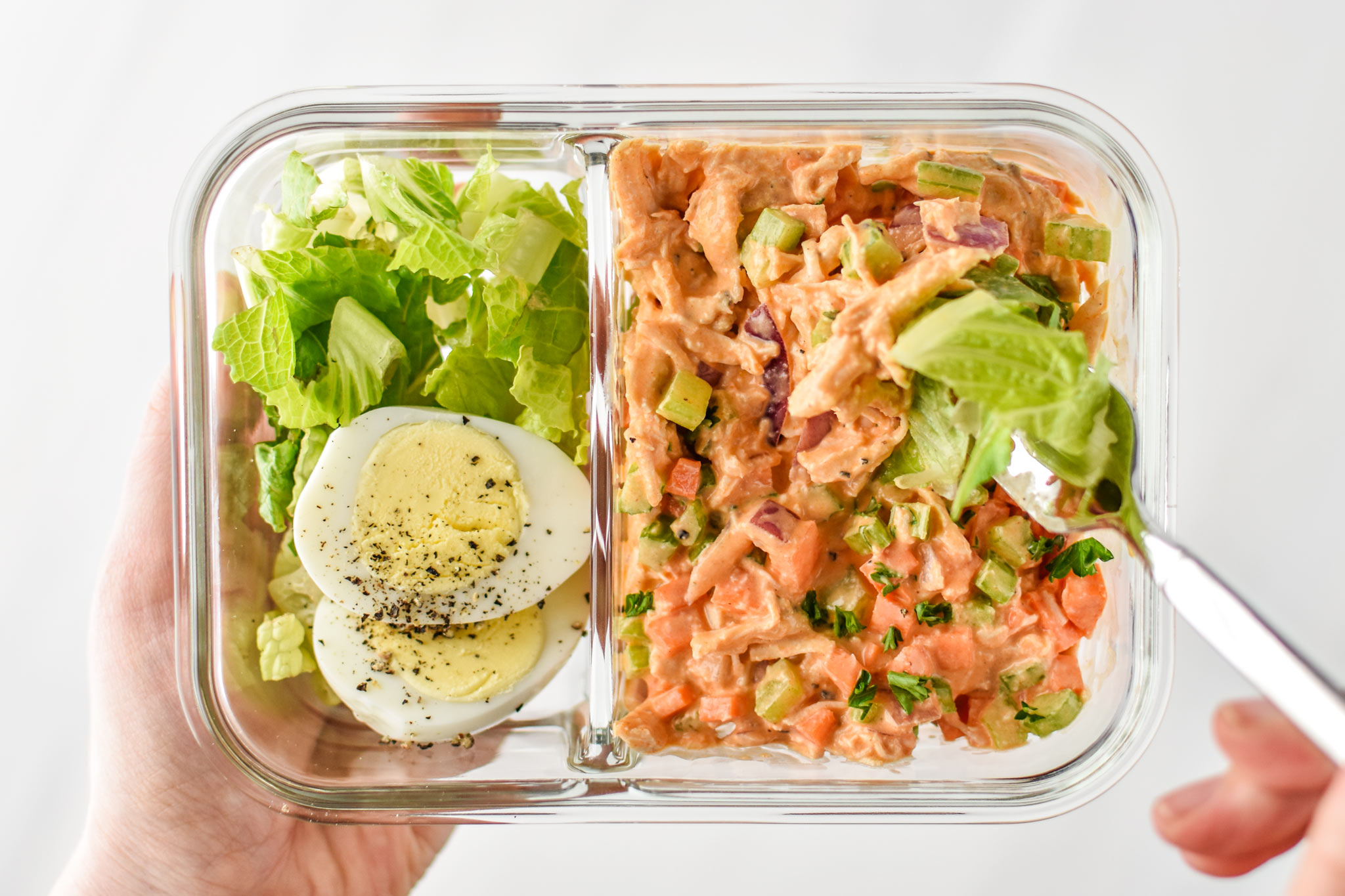 Meal prepped easy buffalo chicken salad