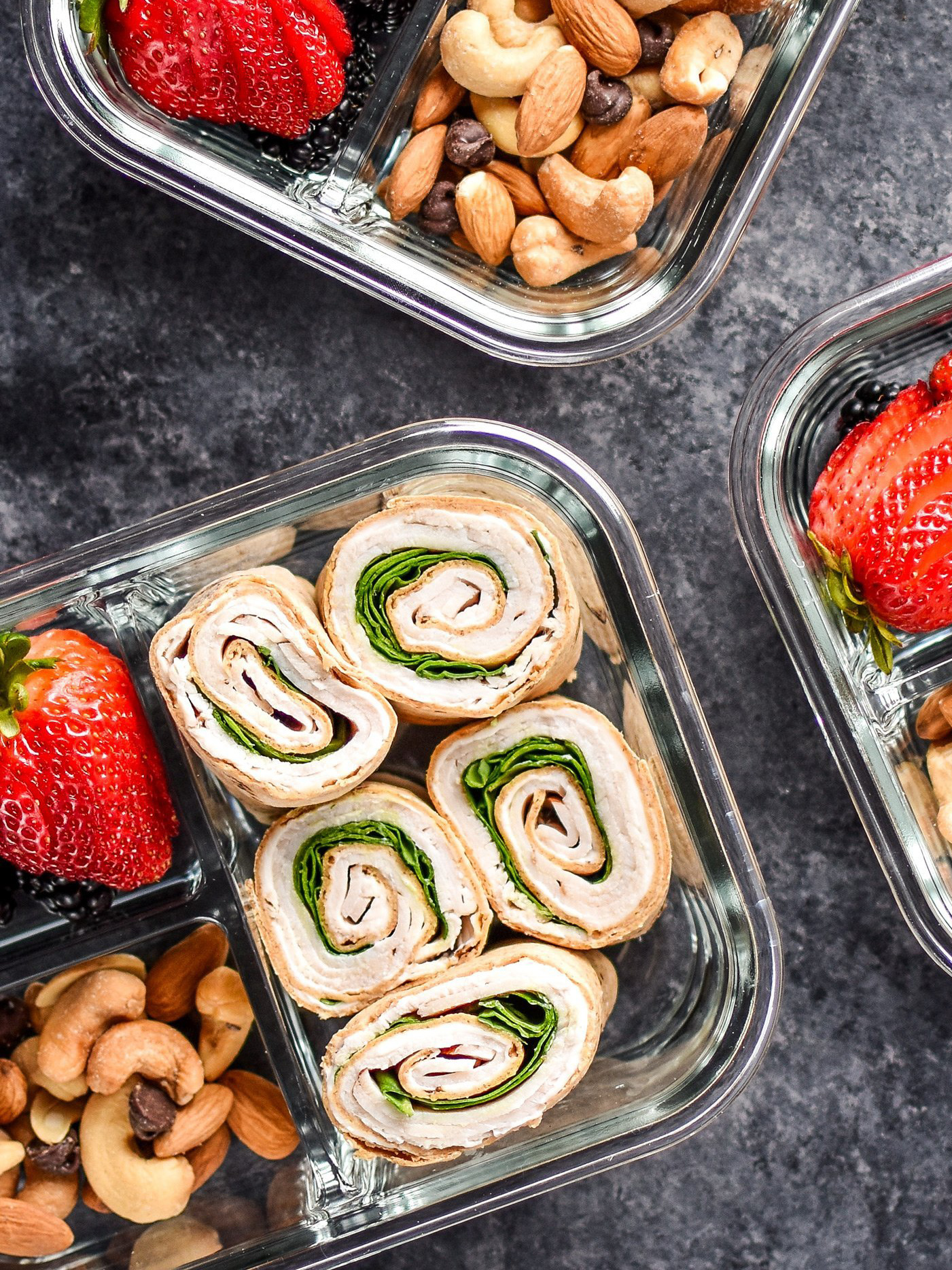 Turkey pinwheels prepped for lunches, a meal prep lunch recipe