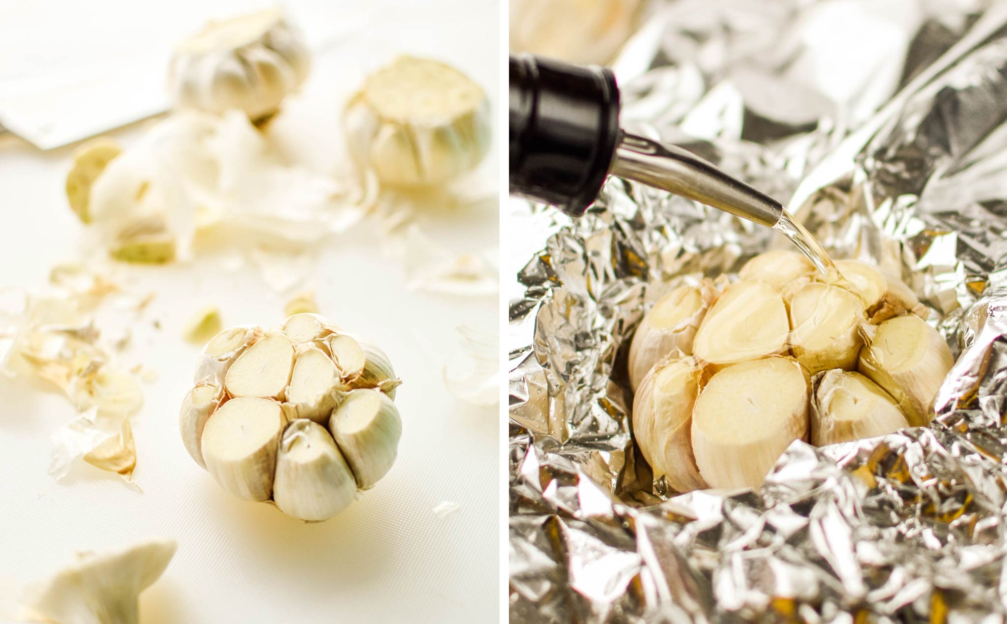cutting a head of garlic to roast in the air fryer