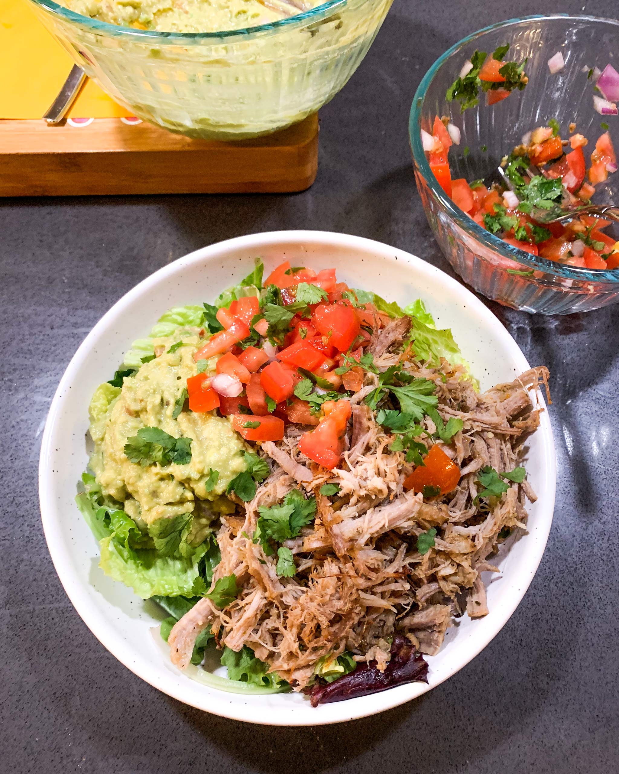 whole30 instant pot carnitas bowls with guac 