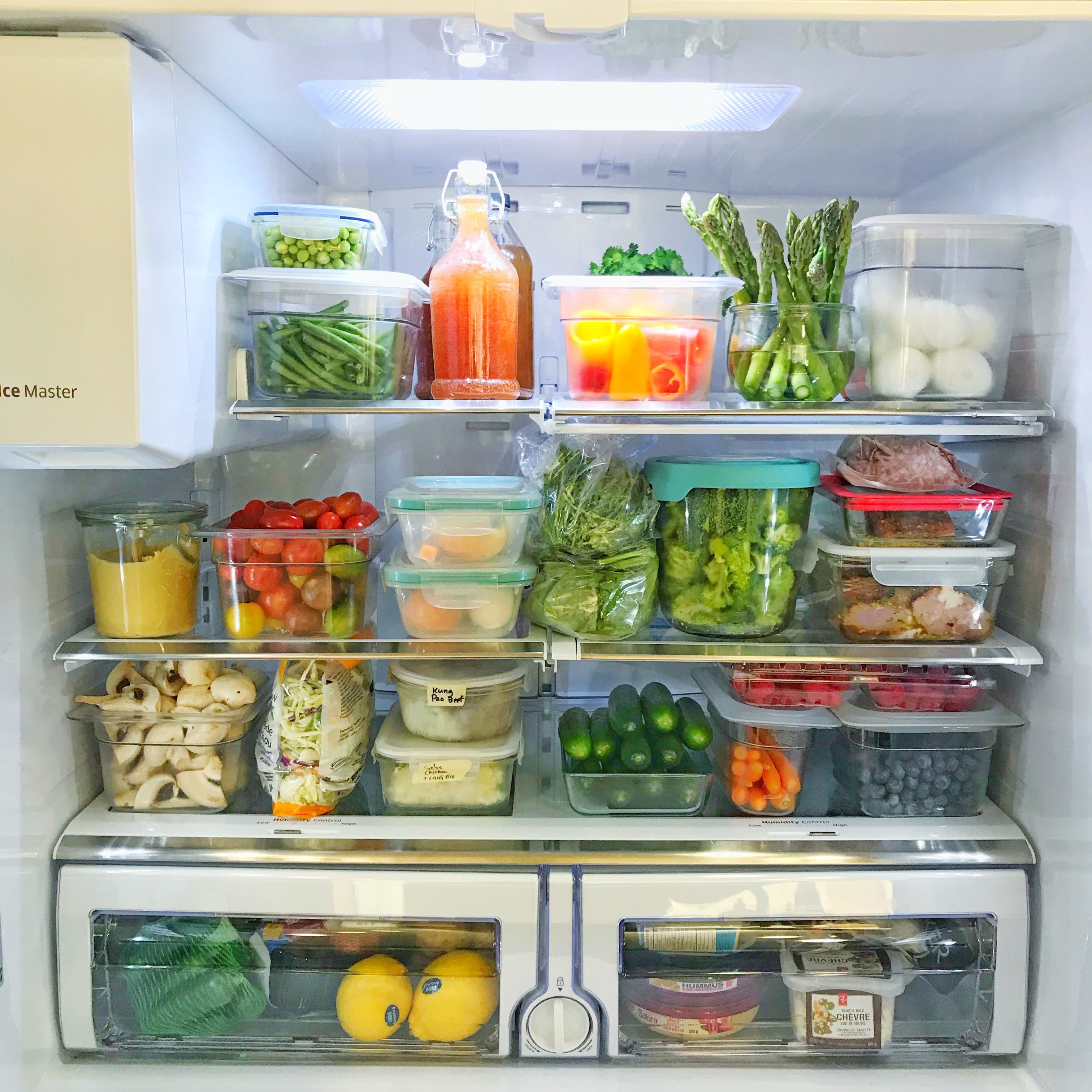 beautiful fridge with meal prep ingredients