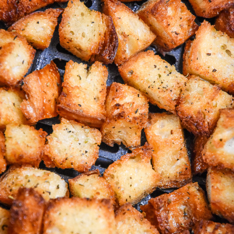 cooked croutons in an air fryer.