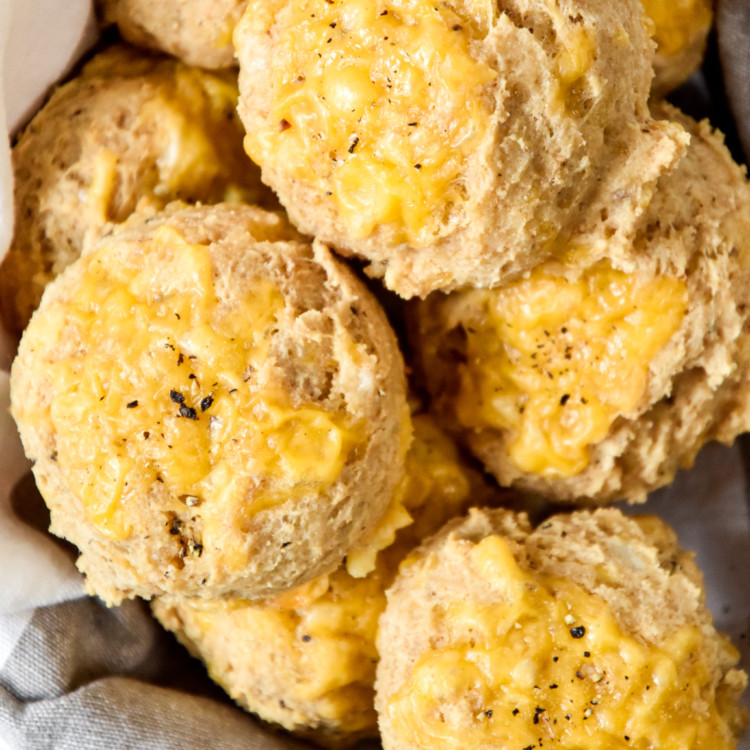 pancake mix cheddar drop biscuits in a basket