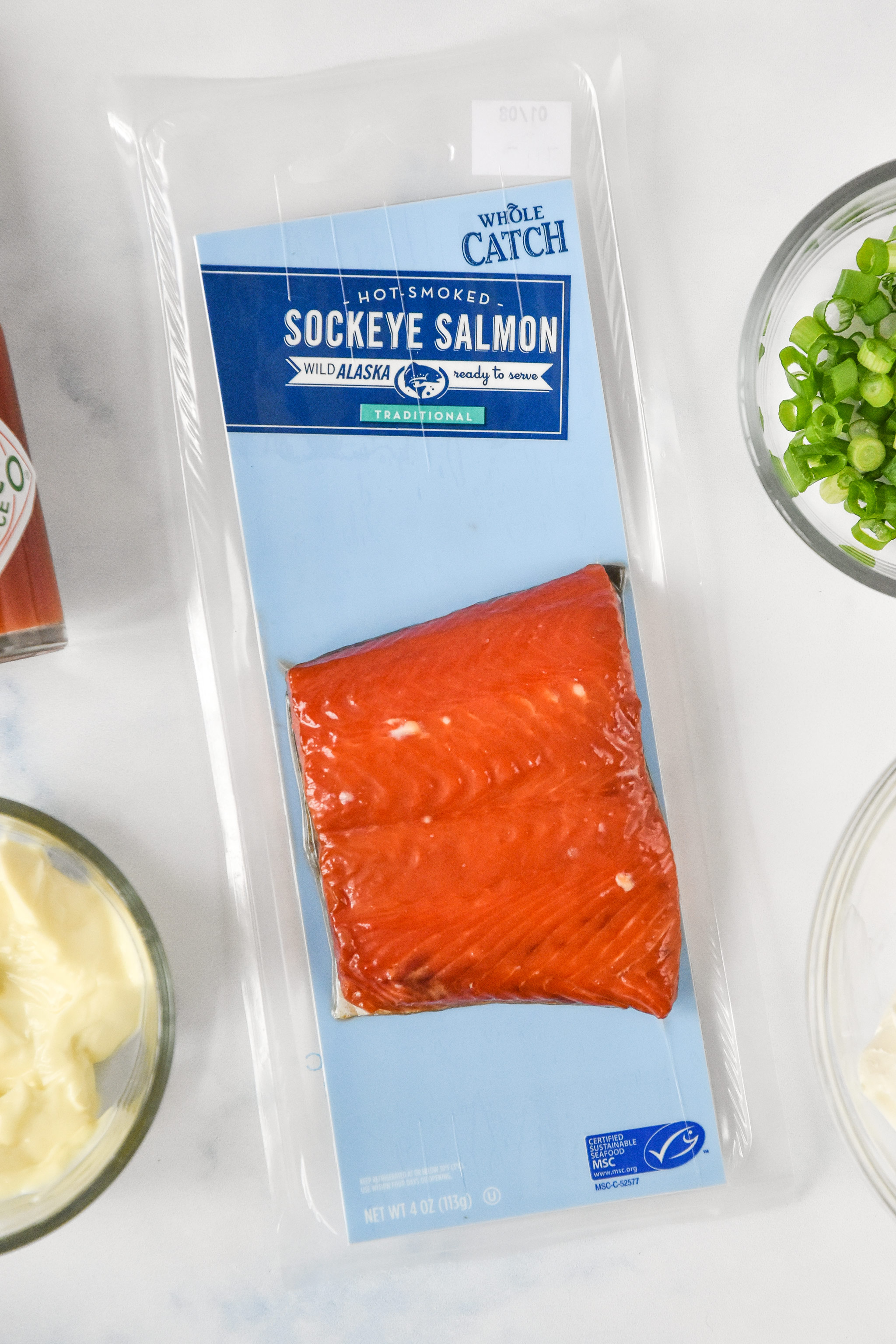 close up of the package of the smoked salmon.