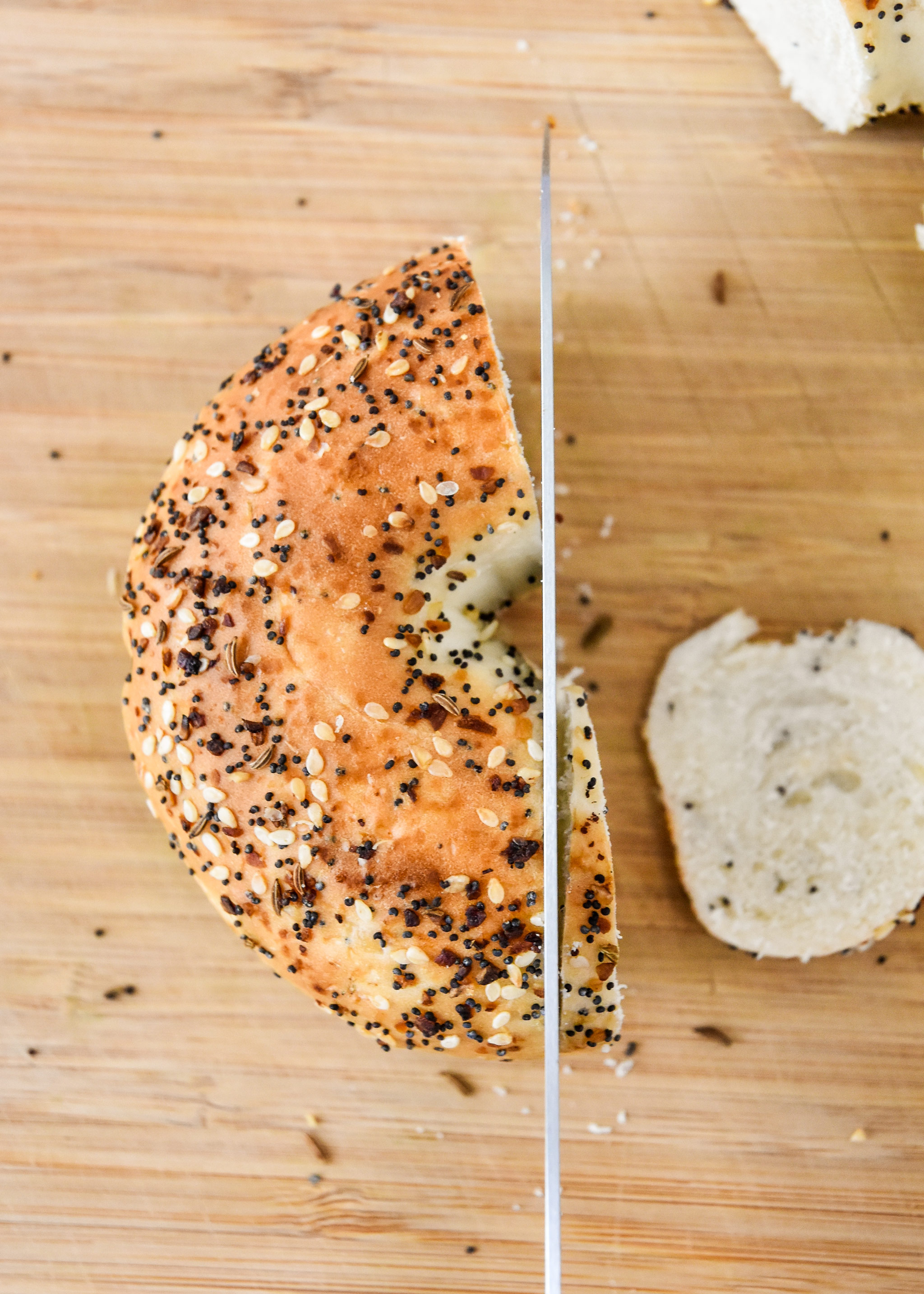 how to cut the bagel with a bread knife.