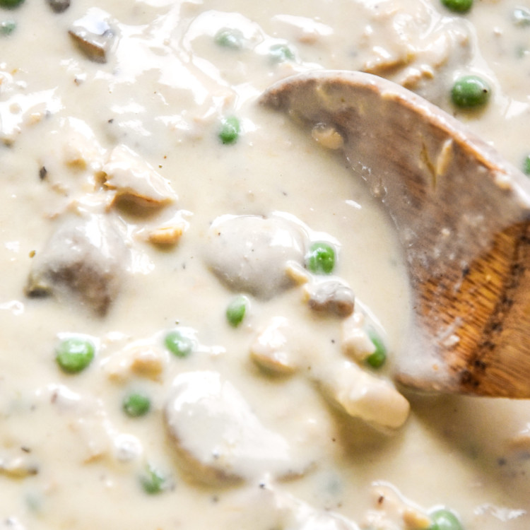 creamy delicious mushroom sauce for the freezer-friendly tuna noodle casserole.