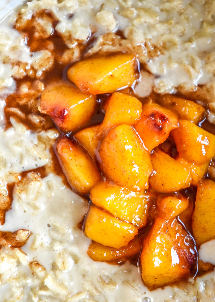 sauteed peaches on top of cooked oatmeal.