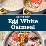 pin image with text for stovetop triple berry egg white oatmeal.