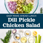 pin image with text for dill pickle chicken salad.