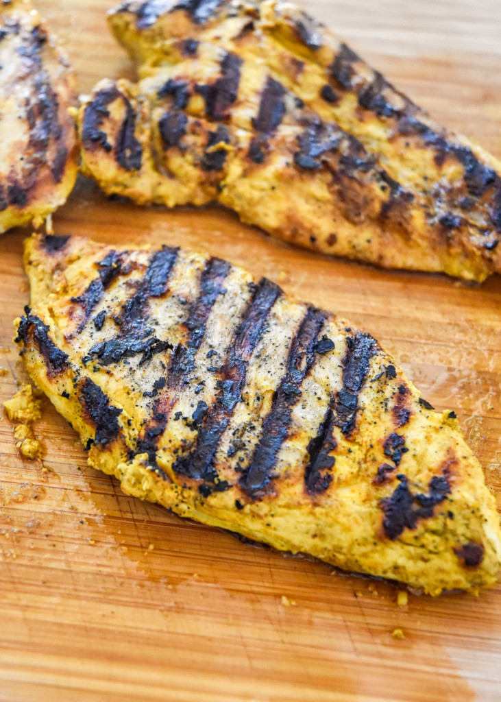 grill pan seared cooked chicken for the indian-inspired spiced chicken meal prep bowls.