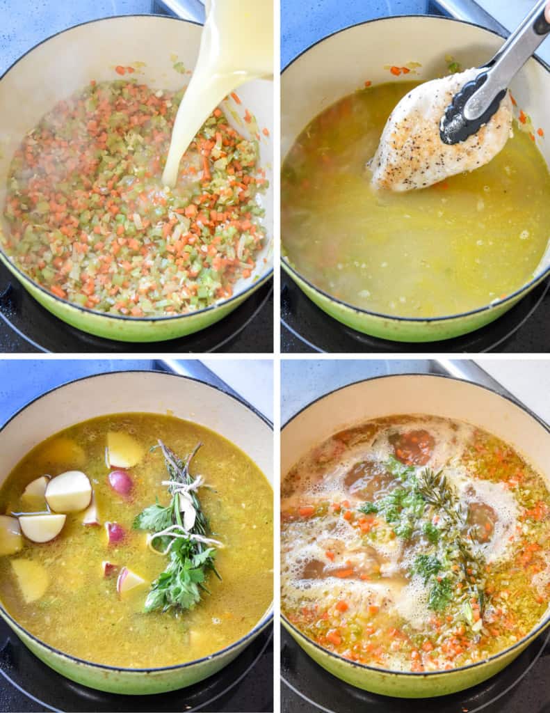 step by step of cooking the simple red potato chicken soup.