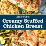 pin image for air fryer stuffed chicken breast.