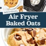 individual air fryer baked oats with text pin.