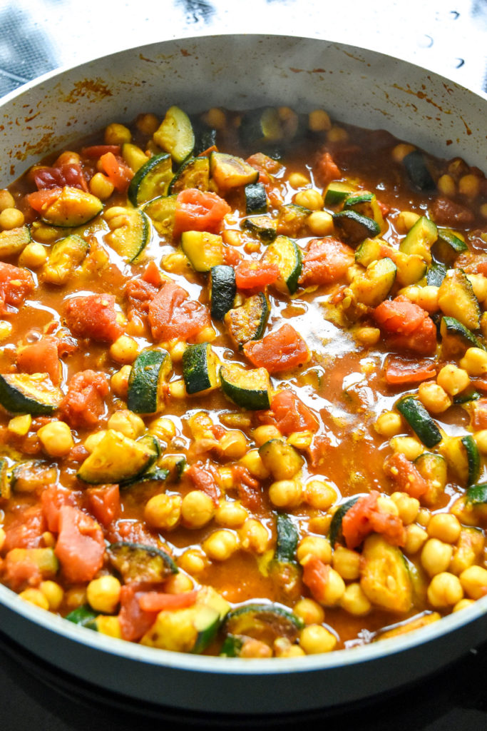 simmering zucchini chickpea curry.