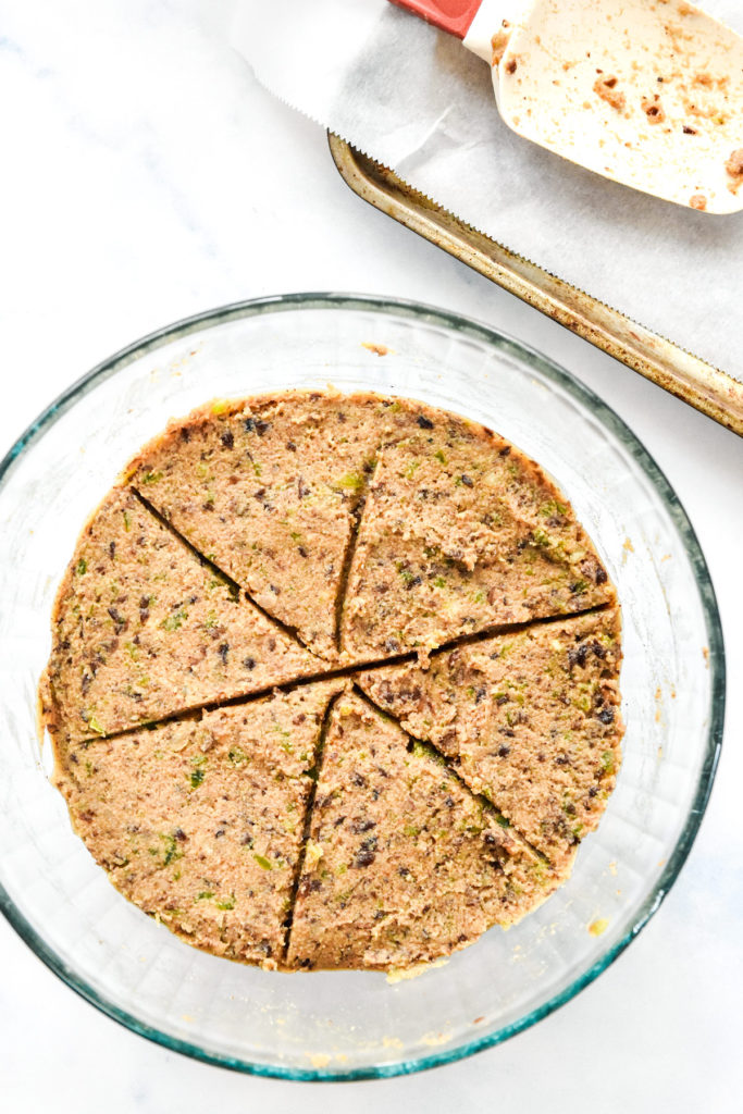 a bowl of black bean burger mixture divided into the 6 for even patties.