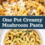 pin image with text for one pot creamy mushroom pasta.