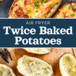 pinterest image with text for air fryer twice baked potatoes.