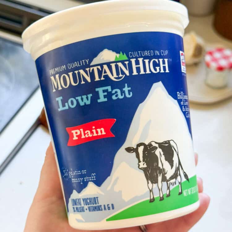 container of plain mountain high yogurt.