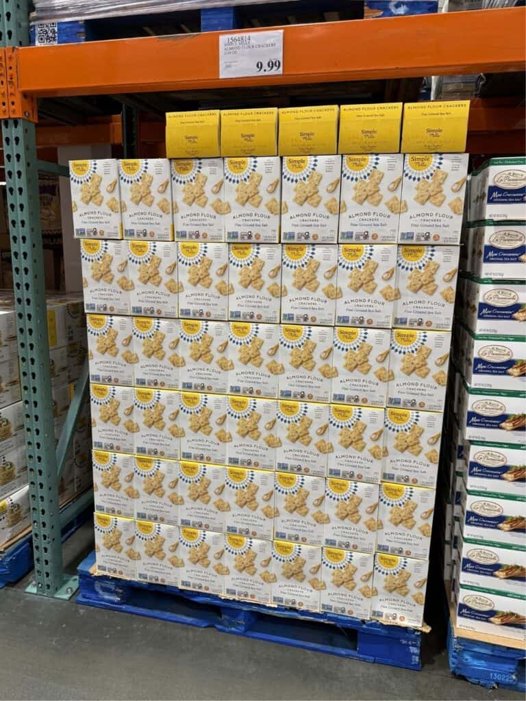 pallet of almond flour crackers at costco.