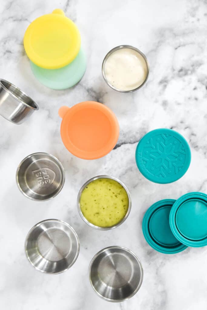 stainless steel sauce cups for packing with lunch.