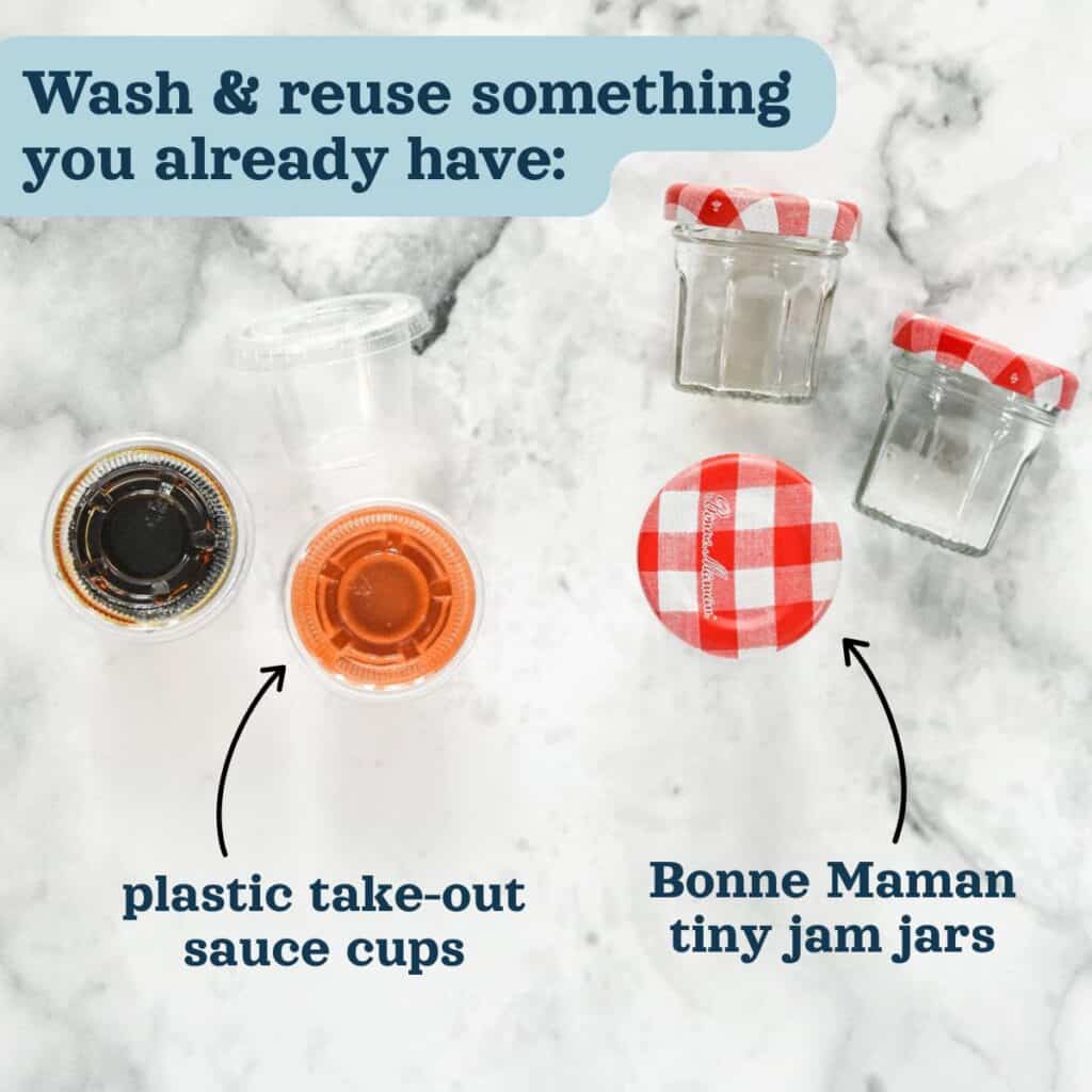 reused cups for sauce or dressing to pack with lunch.